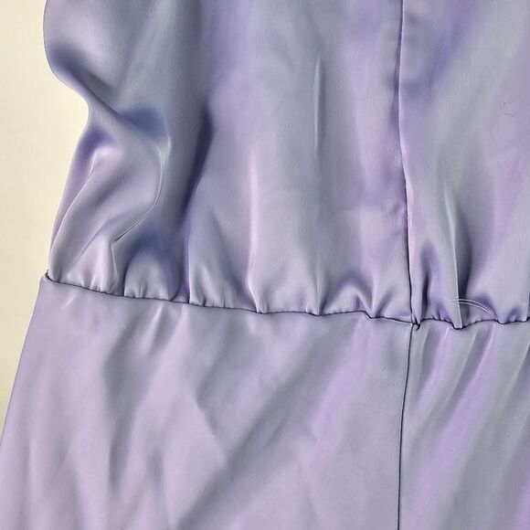 PRETTYGARDEN Purple Satin Asymmetric Mockneck Midi Dress - Picture 3 of 11